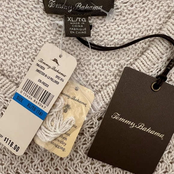 Tommy Bahama V-neck Open Knit Long Sleeve Lightweight Shark Bite Hem Pullover XL - Picture 7 of 10